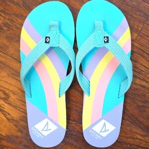 Sperry Kids’ Calypso Turquiose Multi Flip Flops Size 4